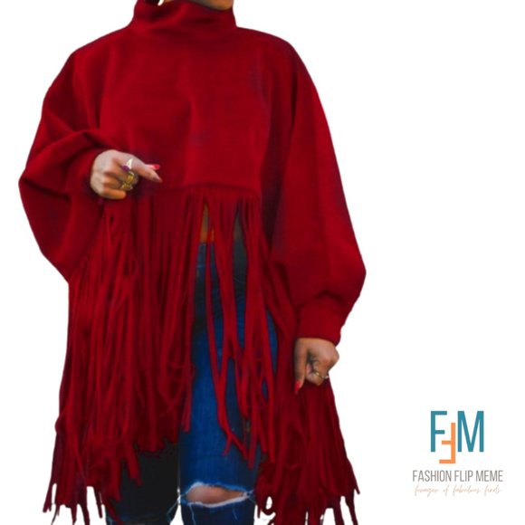 Fringed Lantern-Sleeve Oversized Pullover Sweatshirt - Picture 4 of 4